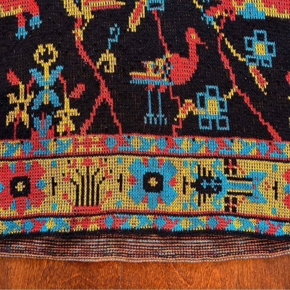 Vintage Boho Sweater, Colorful Plants & Animals on a Black Background, Size S/M - Picture 7 of 11